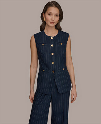 Women's Sleeveless Pinstripe Vest, Regular & Petite | Macy's