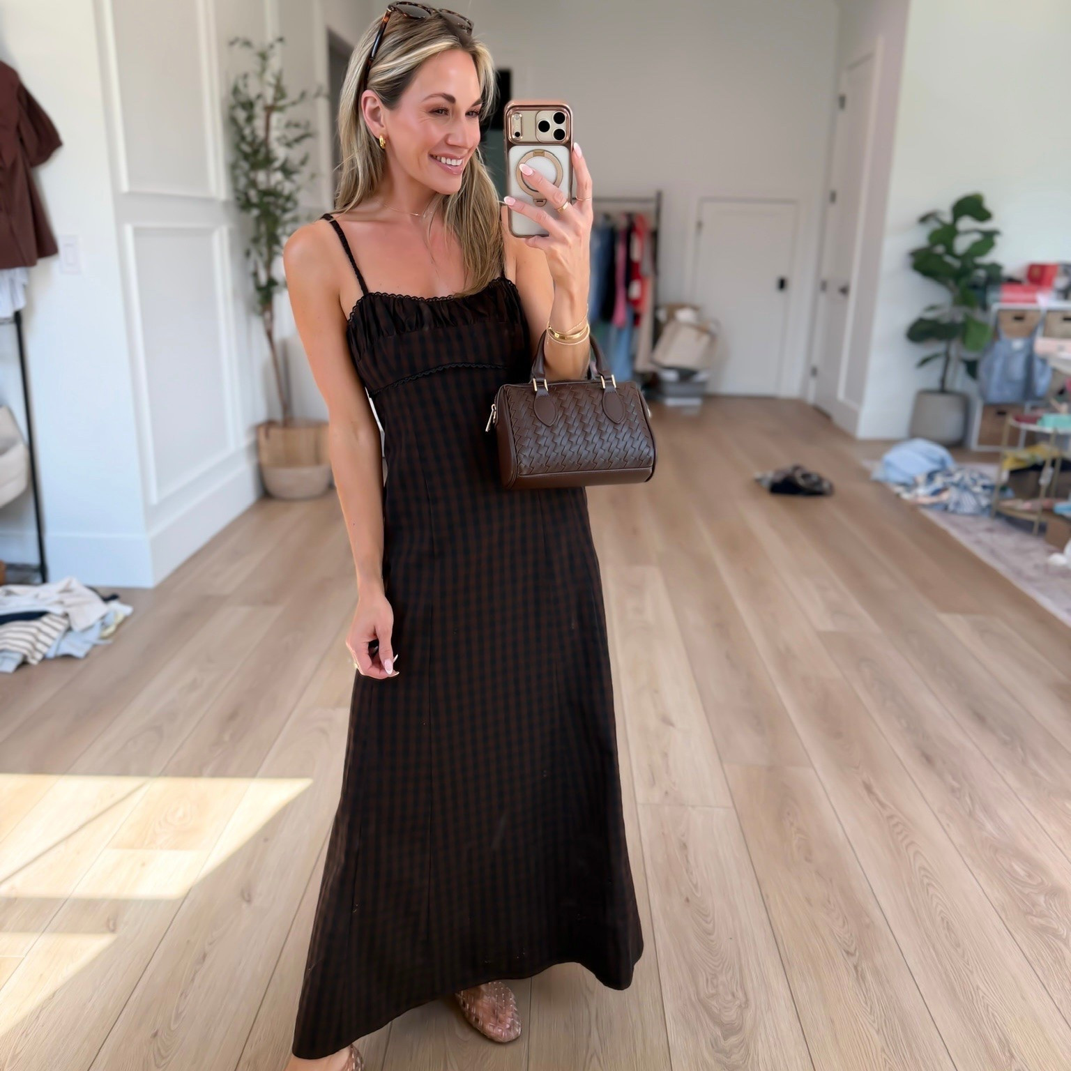 Scroll to shop! This gingham black + brown print maxi will be in my closet rotation for the foreseeable future 👏🏼👏🏼 
I am 5’2” and wearing my true size xsmall.

#LTKootd #LTKPetite #LTKSeasonal