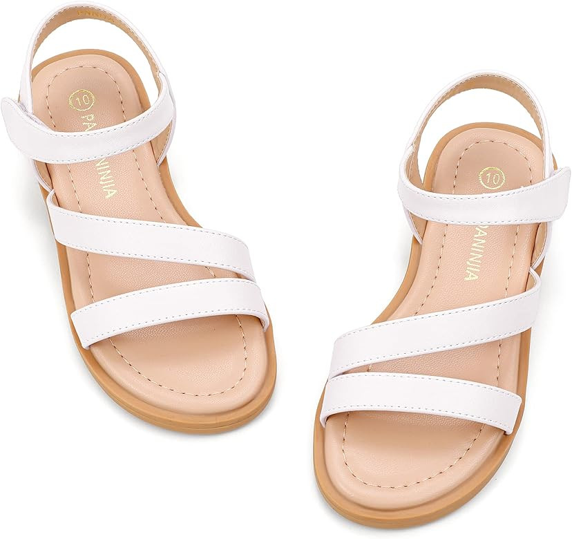 PANDANINJIA Girls Sandals Monica Summer Open Toe Flats Shoes Dress Sandals for Toddler Little Kid... | Amazon (US)