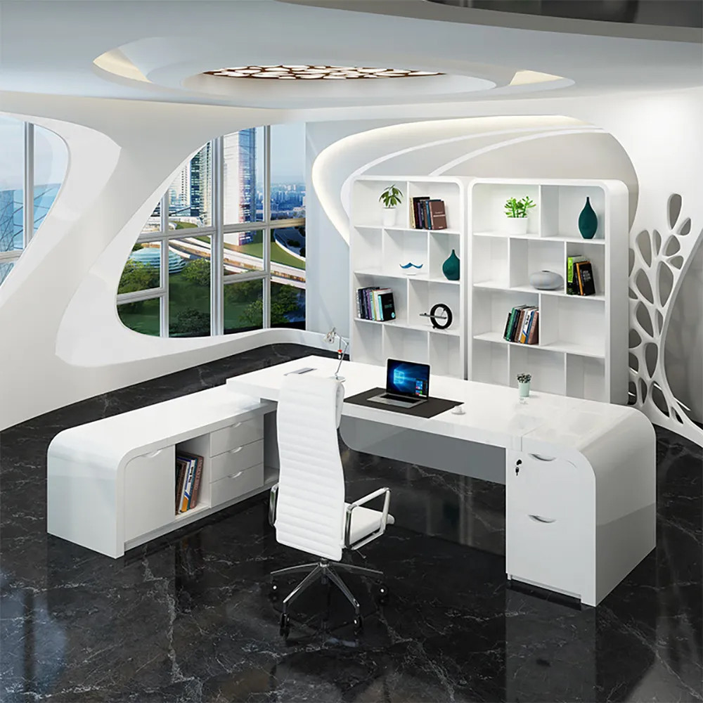 Chicent White L-shaped Modern Executive Desk with Ample Storage Left Hand Office Furniture (63'') | Homary