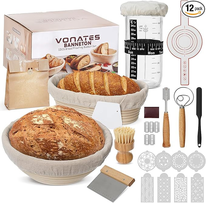 Sourdough Starter Kit, Sourdough Bread Baking Supplies, Banneton Bread Proofing Basket, 24oz Sour... | Amazon (US)