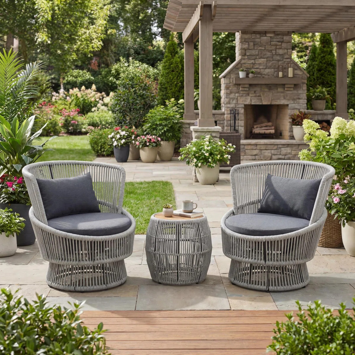 3-Piece Patio Set Outdoor Bistro Set, Rope Conversation Set With Coffee Table | Wayfair North America