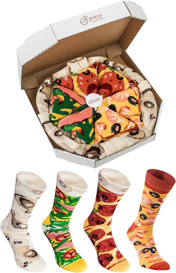 Pizza Socks Box - Seafood Pepperoni Italian - Unisex - 4 Pairs of Socks - Funny Gift Idea! | Amazon (US)