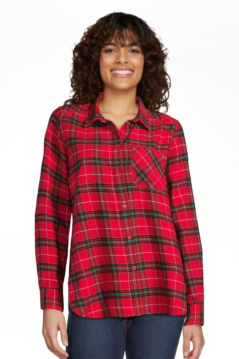 Time and Tru Women's Button Down Flannel Shirt with Long Sleeves, Sizes XS-3XL | Walmart (US)