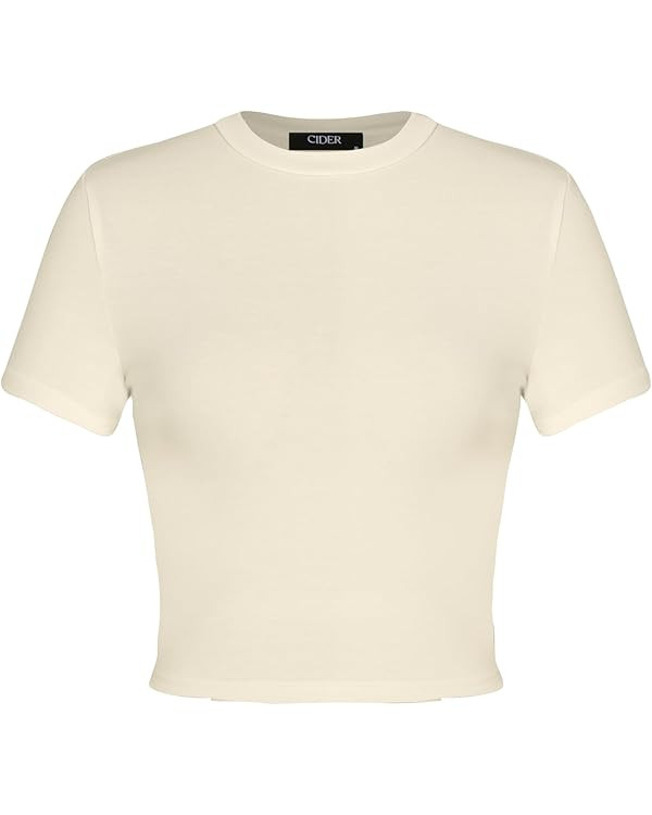 CIDER Essential Womens Summer Tops Short Sleeve Slim Fit Baisc T-Shirt for Women 2024 Crop Cute Y... | Amazon (US)