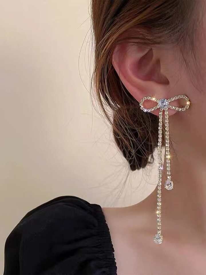 Rhinestone Bow Drop Earrings | SHEIN