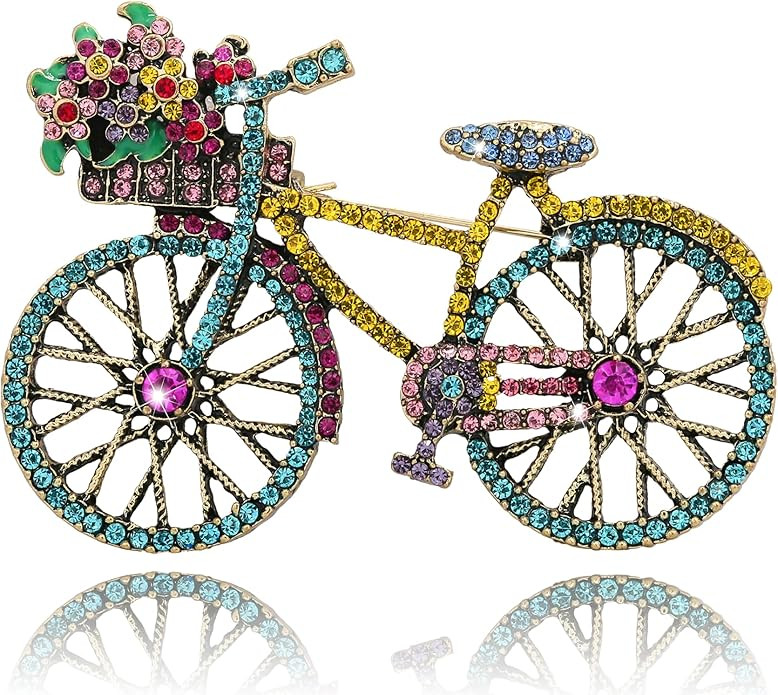 Crystal Rhinestone Creative Bicycles Brooch Pin for Women Retro Elegant Handmade Blue Brooches Pi... | Amazon (US)