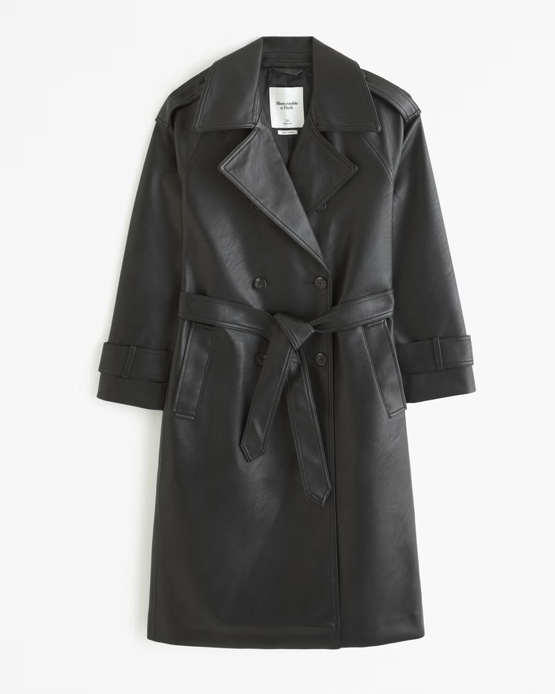 Abercrombie & Fitch Women's Elevated Vegan Leather Trench Coat in Black - Size M | Abercrombie & Fitch (US)