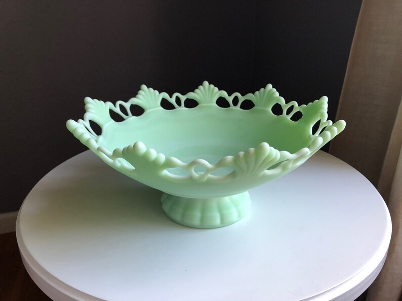 Vintage Westmoreland Ring and Petal Jadeite Green Satin Glass Fruit Bowl | Etsy (US)
