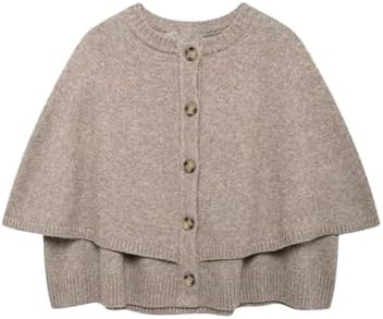 WDIRARA Women's Button Down Poncho Sweater Cape Sleeve Cardigan Vintage Knit Outerwear | Amazon (US)