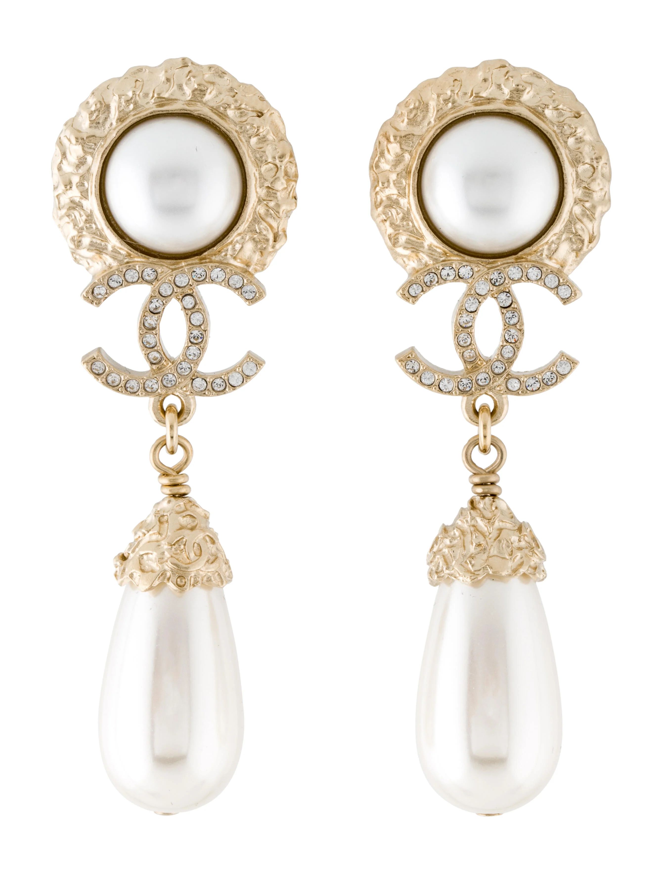 2022 Faux Pearl & Strass CC Drop Earrings | The RealReal