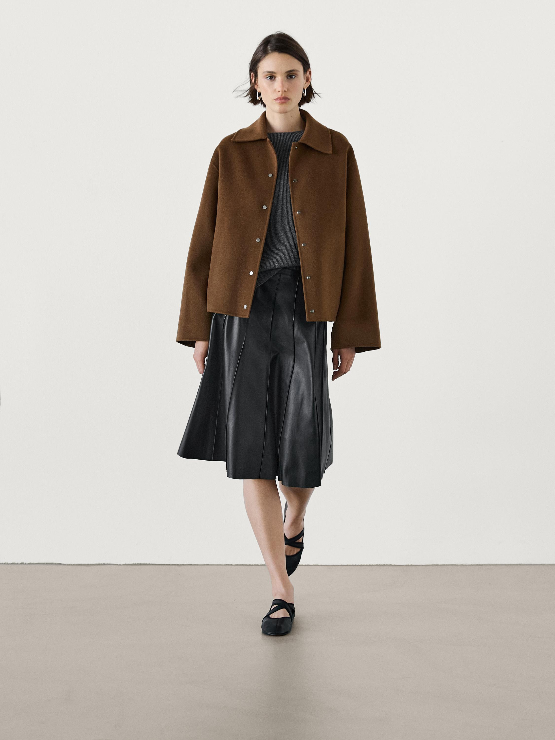 Short wool blend coat with snap buttons | Massimo Dutti US