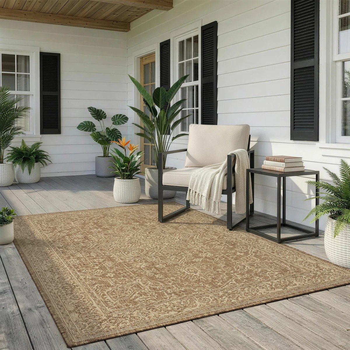 Oriental Medallion Indoor / Outdoor Area Rug Tan | Wayfair North America