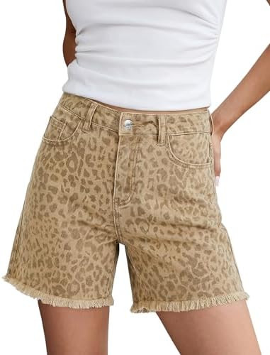 luvamia Leopard Jean Shorts for Women Trendy High Rise Cheetah Denim Jorts | Amazon (US)