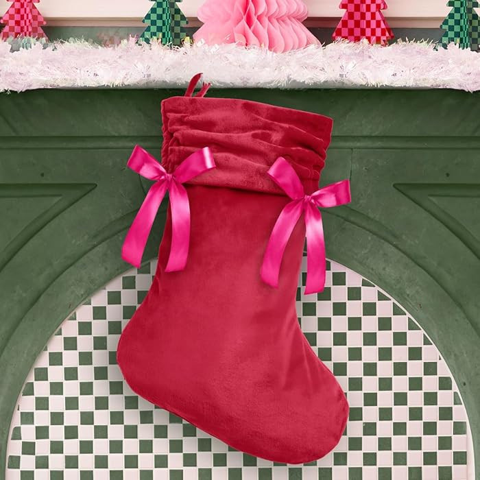 xo, Fetti Velvet Christmas Stocking | Classic Holiday Decorations, Merry Xmas Party Accessory, Pi... | Amazon (US)