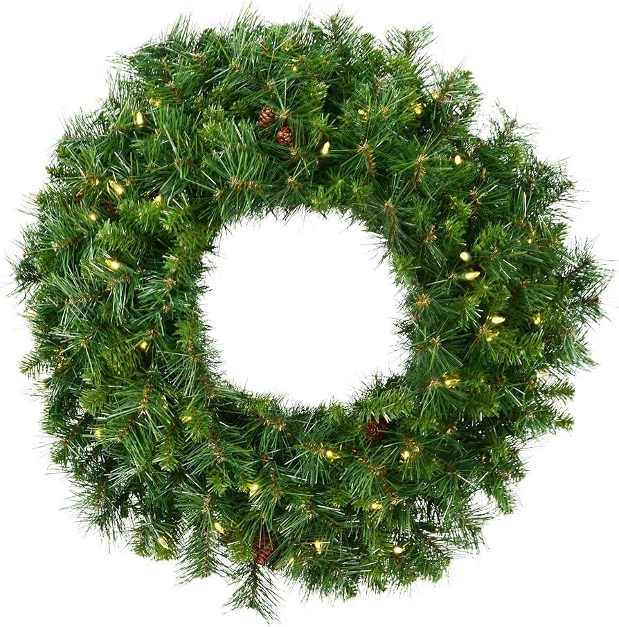 Vickerman 60" Pre-Lit Cheyenne Pine Wreath - 400 Warm White Italian LED Lights - 60-Inch, Green -... | Amazon (US)
