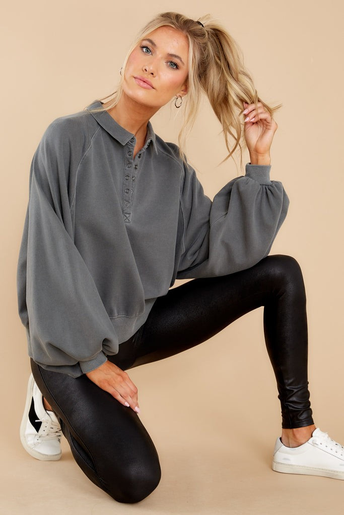 She's Breezing By Charcoal Top | Red Dress 