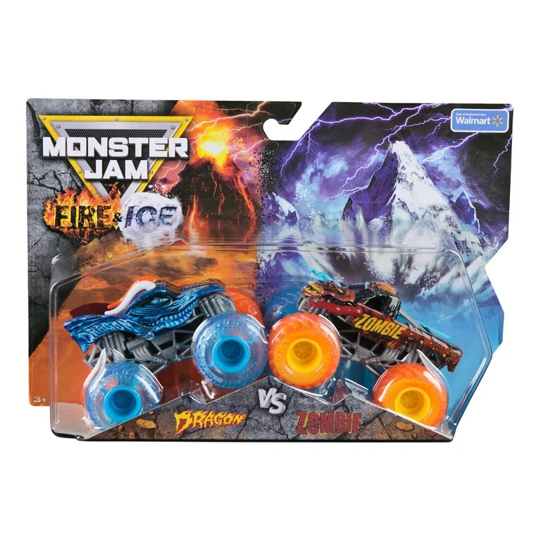 Monster Jam, Official Fire & Ice, Dragon and Zombie Die-Cast Monster Trucks, 1:64 Scale, Kids Toy... | Walmart (US)