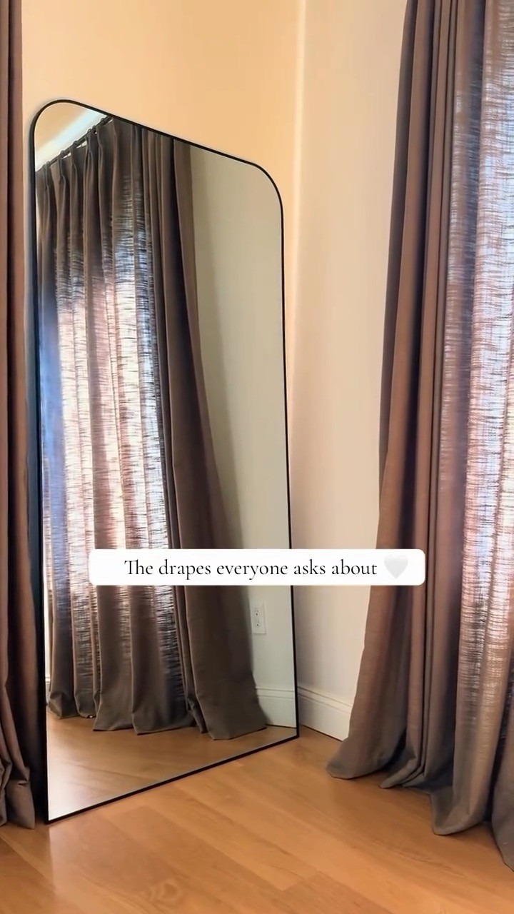 For everyone who’s been asking about my drapes:
• Two Pages Liz Linen Pleated Drapes
• Color: Oak Dim Gray
• Styled with a puddle for a more custom, designer look 🤍 🔗 in bio 
#homedecor #homeinspo #interiordesign #bedroomideas