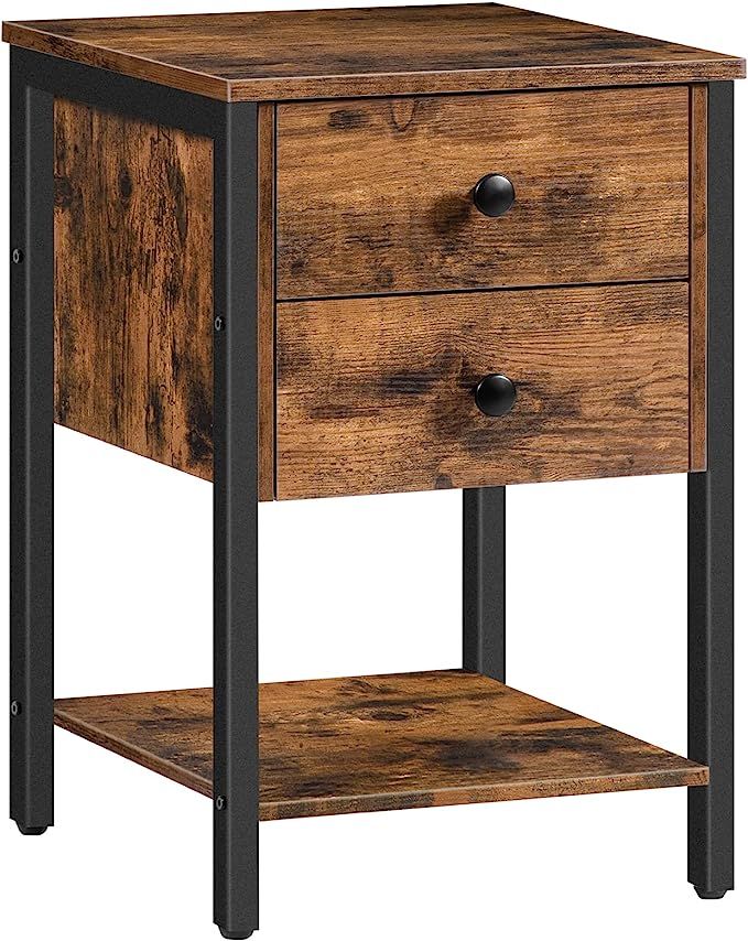 HOOBRO Nightstand with 2 Drawers and Open Shelf, Industrial Square End Table for Storage, Bedside... | Amazon (US)
