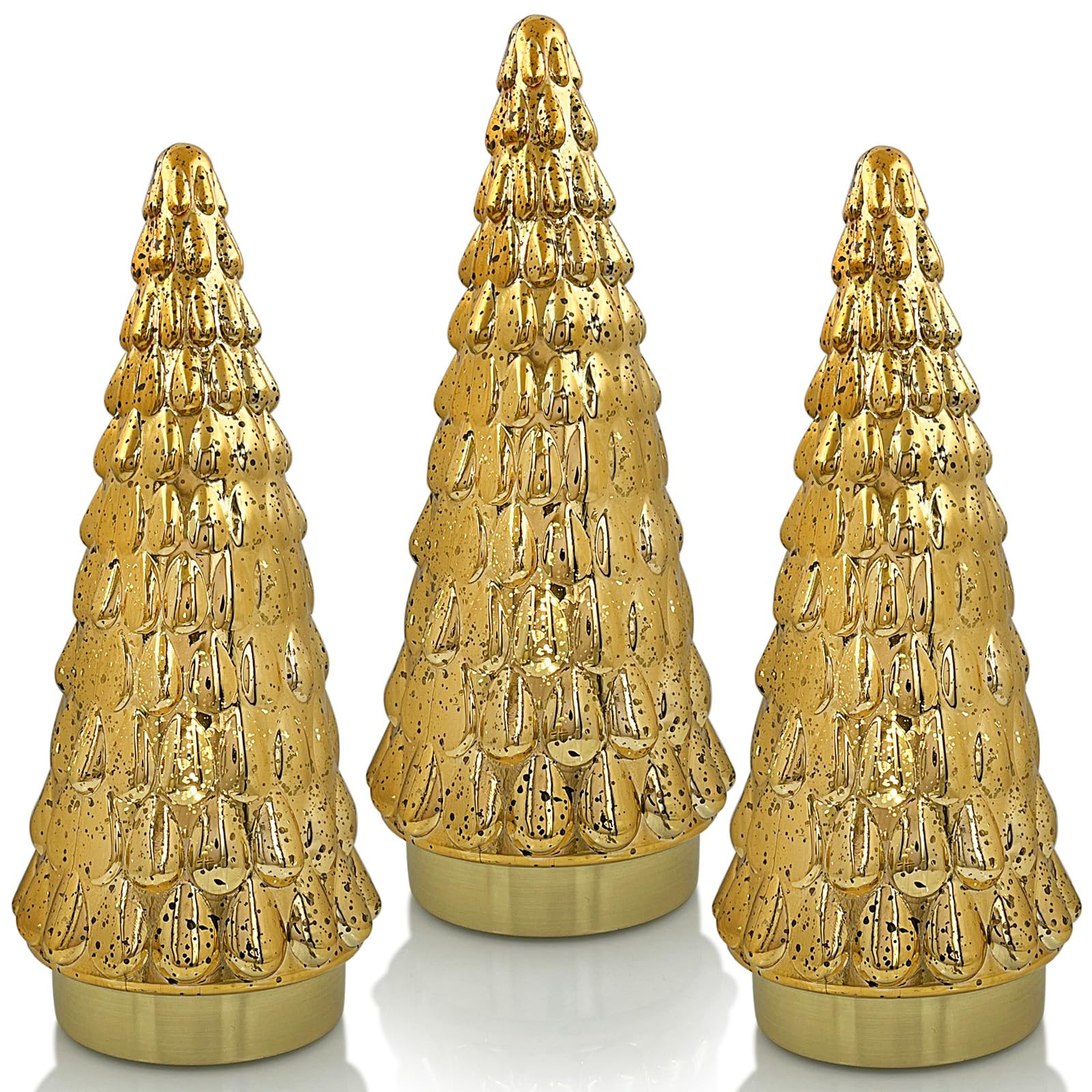 Gold Glass Christmas Tree 3pcs, Tabletop Mercury Christmas Tree with Light, Battery Operated Smal... | Amazon (US)