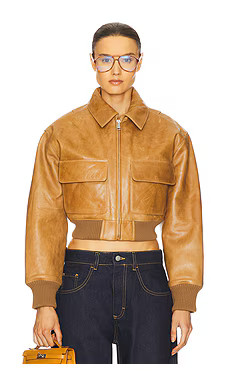 Helsa The Leather Bomber Jacket in Saddle Brown from Revolve.com | Revolve Clothing (Global)