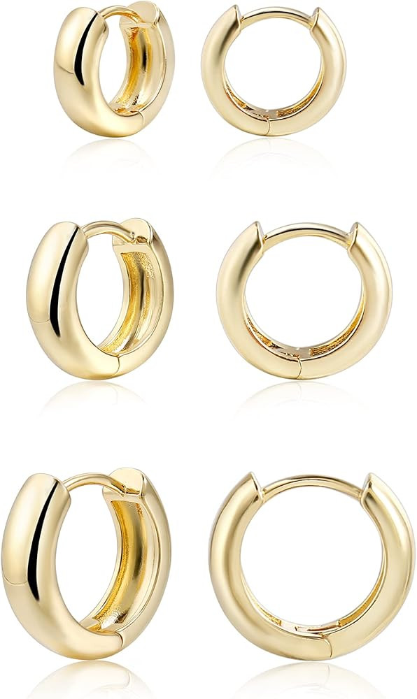 CONRAN KREMIX Small Thick Gold Chunky Hoop Earrings Lightweight Huggie Hoops For Women | Amazon (US)