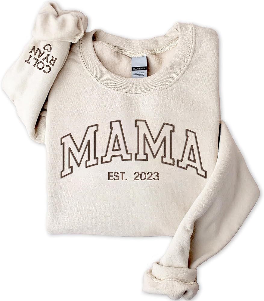 NAZENTI Embroidered Mama Sweatshirt, Mothers Day Shirt, Mama Embroidery Crewneck Pullover, New Mo... | Amazon (US)