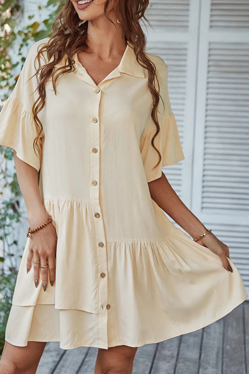 'Jade' Button Down Frilled Mini Dress (4 Colors) | Goodnight Macaroon