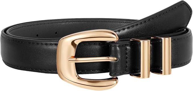 JASGOOD Women Leather Belt with Gold Buckle Plus Size Belt for Jeans Pants PU Leather Waist Belt ... | Amazon (US)