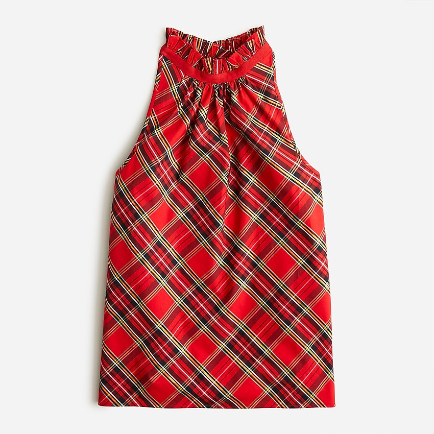 Ruffleneck sleeveless cotton poplin top in Good Tidings plaid | J. Crew US