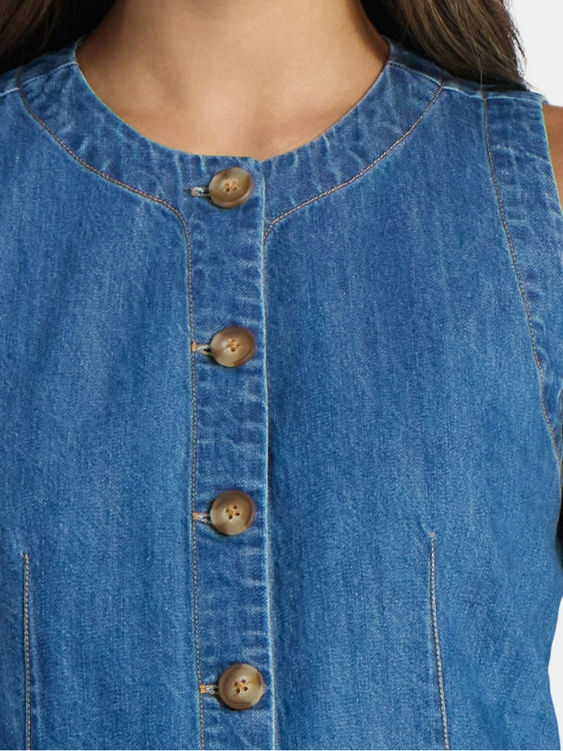 Time and Tru Women's Button Up Denim Vest, Sizes XS-XXXL | Walmart (US)
