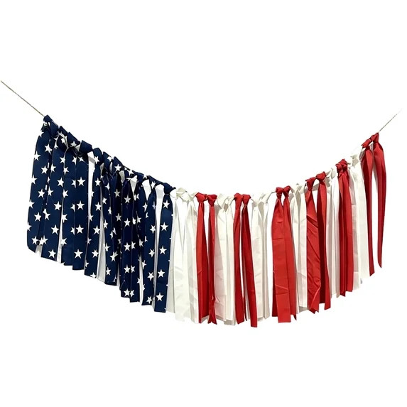 6.6ft 4th of July Tassel Garland Patriotic Fabric Rag Banner Red Blue White Mantel Decoration 250... | Walmart (US)
