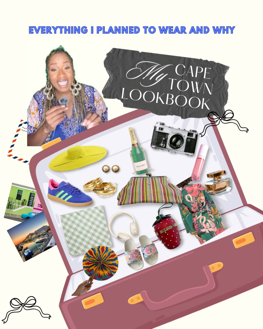 Rest & Relaxation
Pants set-Ofuure (Black owned)- SZ L
Shoes- @adidas  SZ 10
Scarf- Hermes
Bag- Dior 
Shades- Gucci

Bubbly & Bougie
Dress- Ralph Lauren SZ 12
Bubbly bag- @Moschino
Heels- Sam Edelman 
Shades- Prada 

Exploratory & Exceptional 
Shirt dress- Jluxlabel 
Boots- Doc Martins SZ 10
Clutch- the Kemist (Black owned) 
Scarf- Burberry 
Beret & binoculars- Amazon Fashion

Chic & Colorful
Dress- Toccin SZ L
Heels- Sam Edelman 
Shades- Valentino

Dusk & Delight
Cutout dress- The Kemist (black owned) SZ L
Heels- Bernarndo SZ 10

Opportunity & Opulence 
Romper- Avec Les Filles SZ 12 
Sun Hat- San Diego Hat Company OS 

Ballet & Bold Beauty 
Balloon jeans- Ofuure SZ L
Strawberry blouse-Label of Love SZ XL
Ballet flats- Sergio Rossi SZ 10 
Strawberry bag- @datdatla (black owned)

Cute & Comfortable 
Pants-Ofuure 
Denim crop top-Sika Designs (black owned)  SZ 12
Beret- Karl Lagerfeld 
Mules- Franco Sarto SZ 10

Dainty & Dinner 
Dress- St. MRLO SZ 12

Culinary Chic
Dress- Badgley Mischka SZ 14
Shades- Diffeyewear


#LTKSeasonal #LTKOver40 #LTKTravel