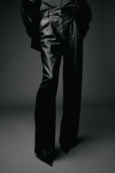 Wide Coated Pants - High waist - Long - Black - Ladies | H&M AU | H&M (AU)