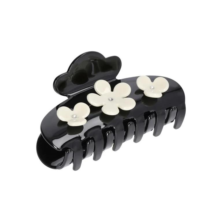 No Boundaries Acrylic Flower Claw Clip, Black/Ivory | Walmart (US)