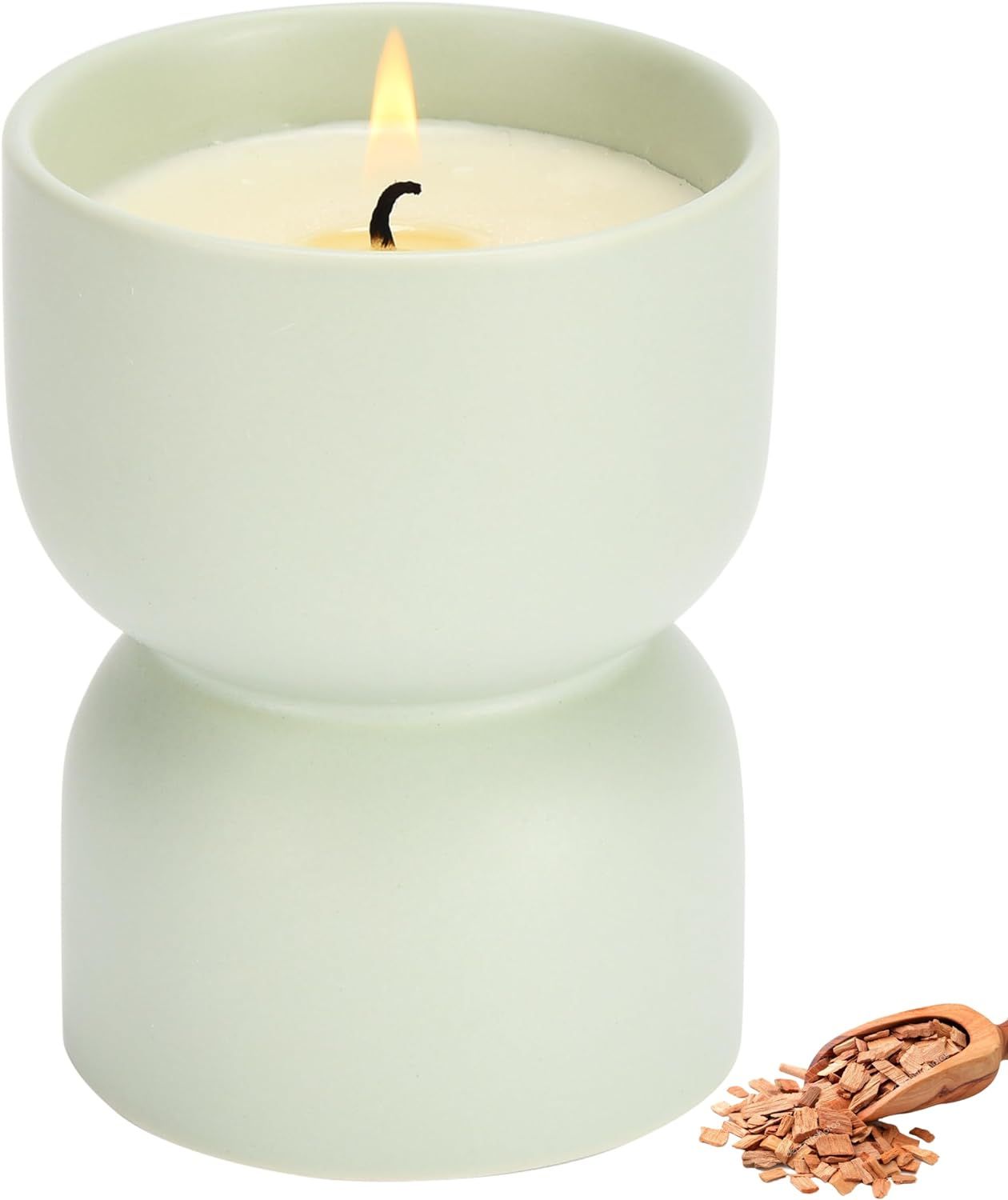 WHOLE HOUSEWARES Ceramic Scented Candle with Sandalwood Fragrance - Decorative Ligh Green Candle ... | Amazon (US)