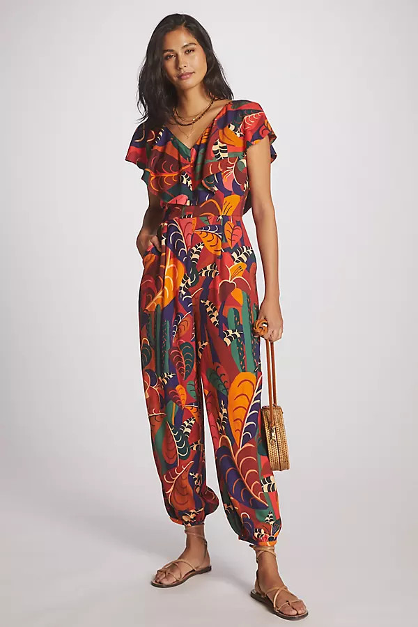 Farm Rio Ruffled Jumpsuit By Farm Rio in Assorted Size M | Anthropologie (US)