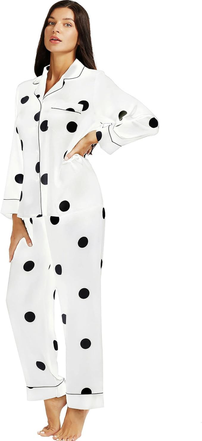 Lonxu Womens Satin Pajama Set Button Down Sleepwear Long Pj XS-3XL | Amazon (US)