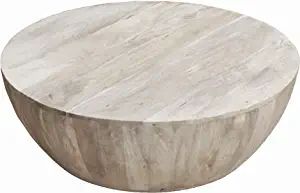 The Urban Port 12-Inch Height Round Mango Wood Coffee Table, Subtle Grains, Distressed White | Amazon (US)