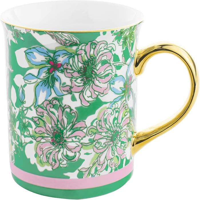 Lilly Pulitzer Initial Ceramic Coffee Mug, 14 Oz Tea Cup, Cute Mug with Gold Handle and Gift Box,... | Amazon (US)