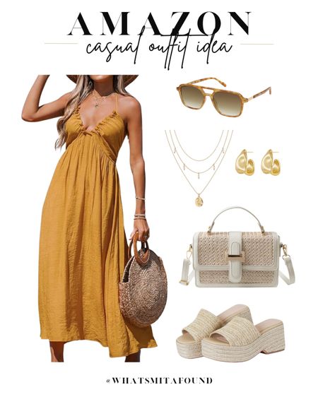 Amazon outfit idea, casual outfit idea, spring outfit idea, summer outfit idea, v neck sundress, v neck maxi dress, trendy maxi dress, summer maxi dress, halter maxi dress, raffia heels, raffia sandals, raffia platform sandals, raffia purse, crossbody purse, spring purse, summer purse, layered necklaces, dainty necklaces, gold hoops, trendy sunglasses, tortoise shell sunglasses 

#LTKitbag #LTKfindsunder50 #LTKshoecrush