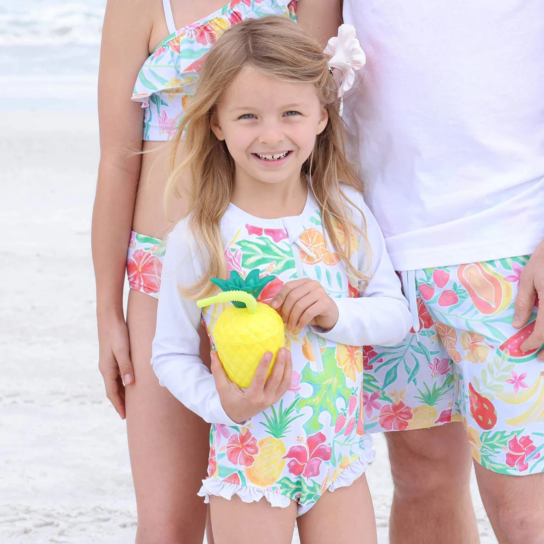 Long Sleeve Rash Guard with Front Zipper | Tropical Paradise | Caden Lane