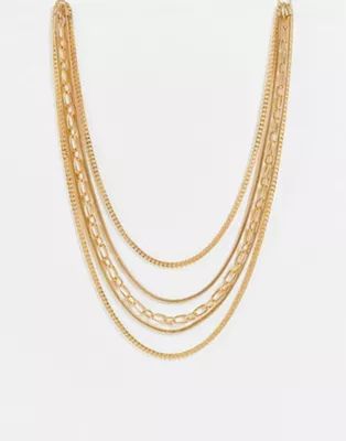ASOS DESIGN multirow necklace in mixed chain design in gold tone | ASOS (Global)