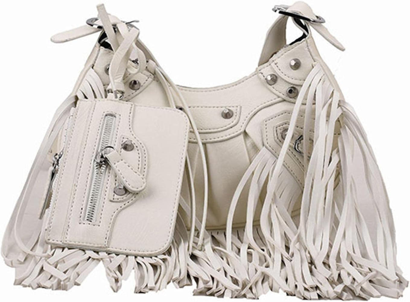 Small Motorcycle Crescent Bag Pleated Rivet Armpit Bag Half Moon Dumpling Handbag Shoulder Bag | Amazon (US)