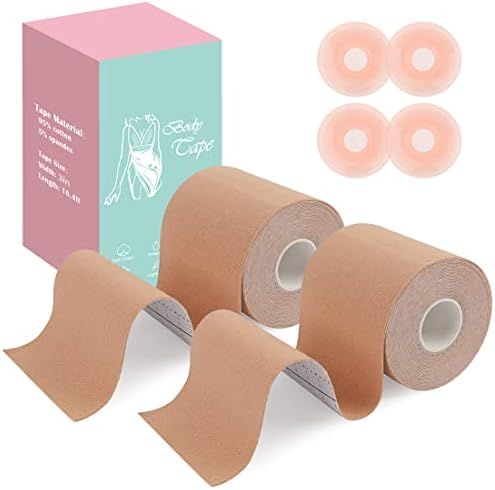 Gisaae 2 Pcs Boob Tape 3 Inches Width Breast Tape Lift, Boobytape with Reusable Nipple Covers, Bob B | Amazon (US)