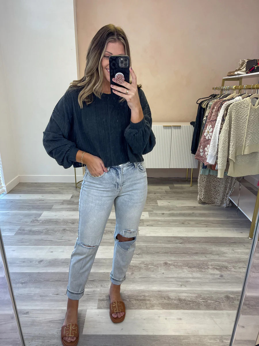 COZY CHARCOAL KNITTED TOP | Shop Set Apart LLC