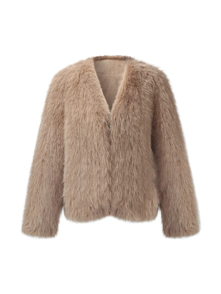 Eco-friendly Fur V-Neck Women Coat | GOELIA