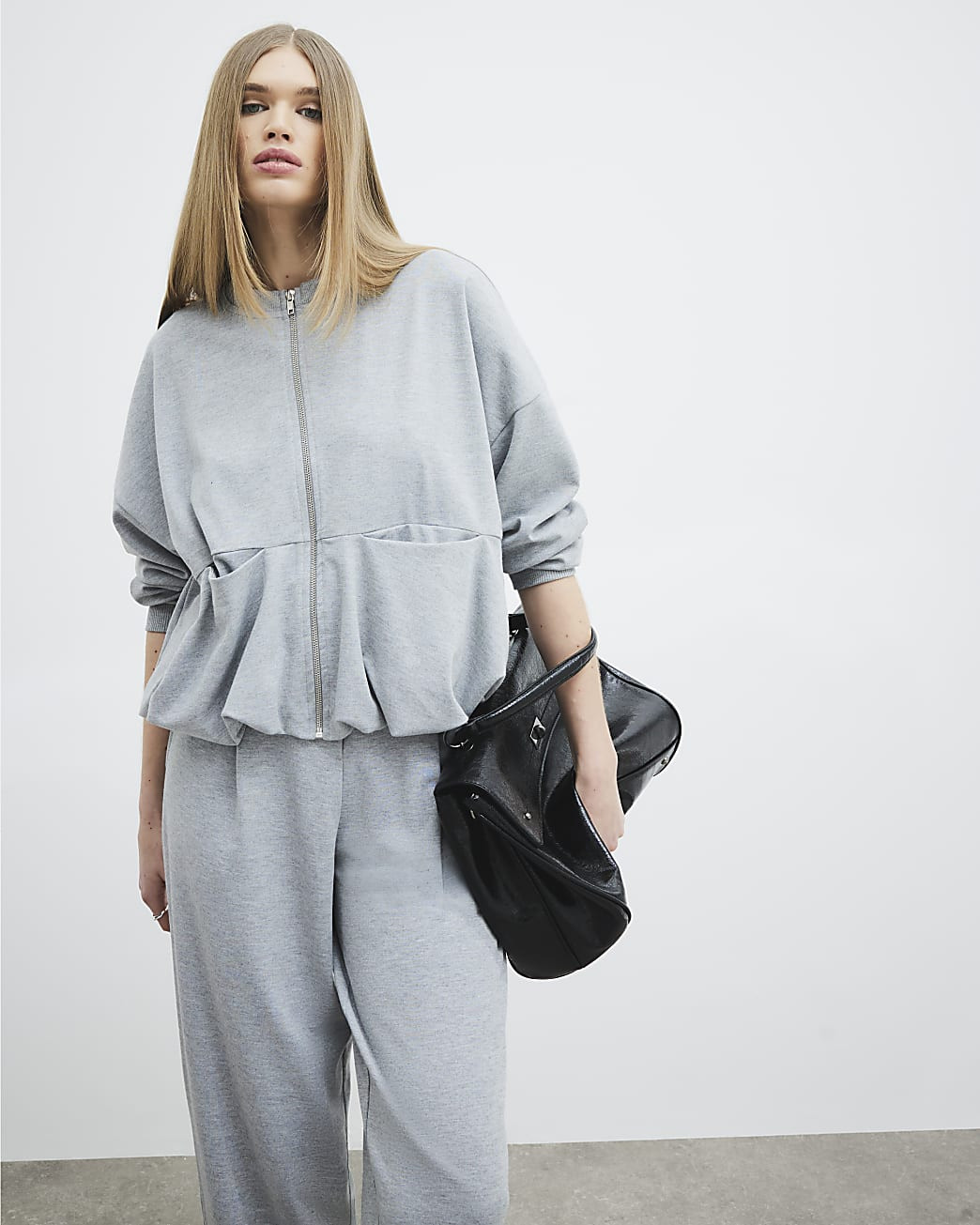 Grey Bubble Hem Bomber Jacket | River Island UK & IE