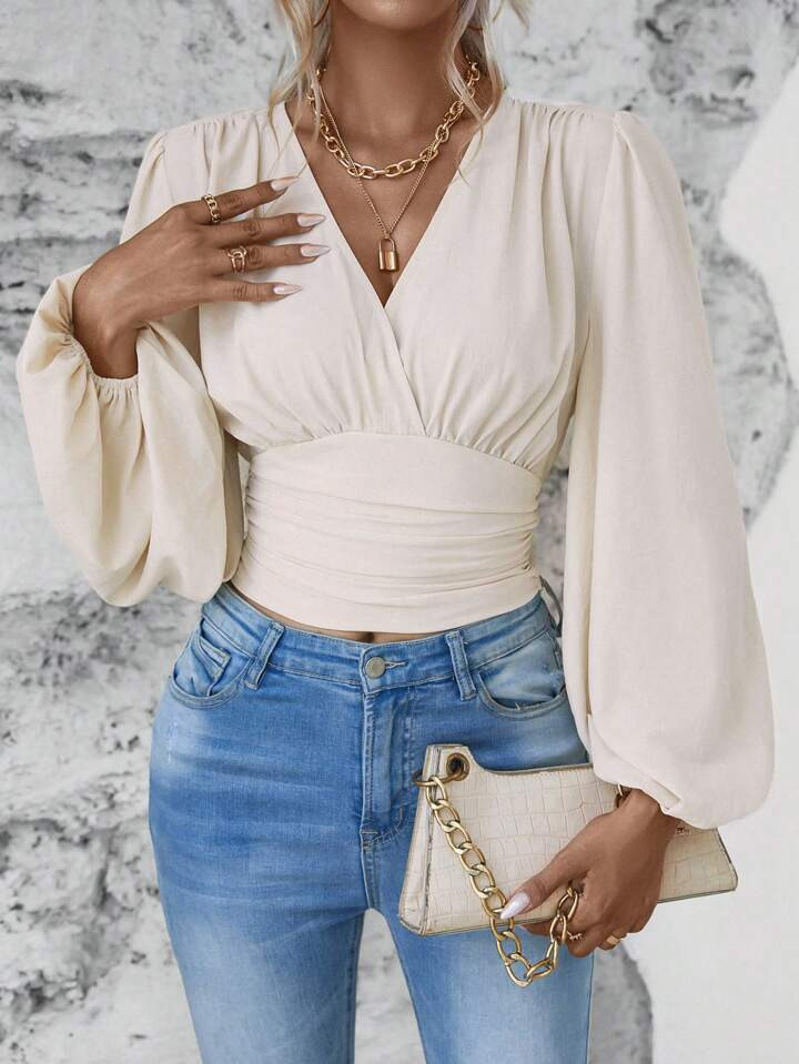 Lantern Sleeve Ruched Blouse | SHEIN
